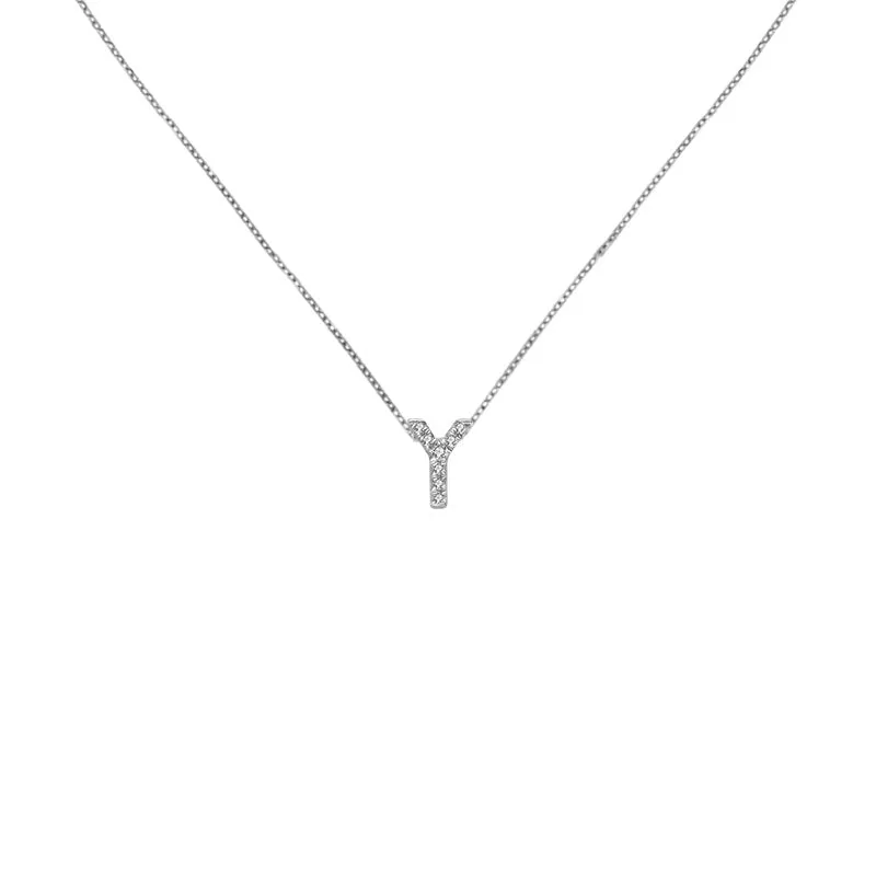 18k Gold Initial Letter "Y" Diamond Pendant