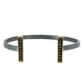 18k Yellow Gold and Oxidized Silver Cuff Bracelet with Black Diamond Beads