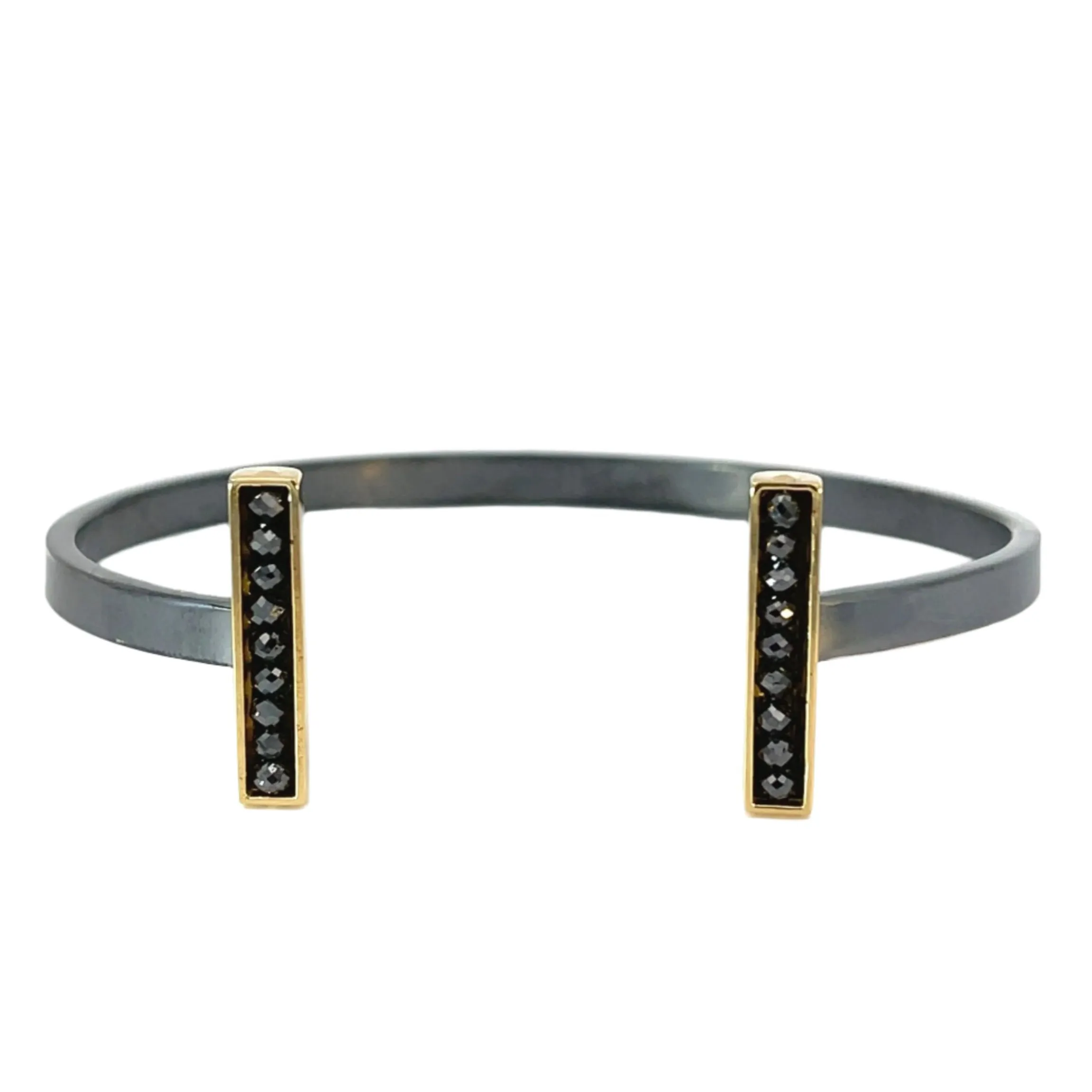 18k Yellow Gold and Oxidized Silver Cuff Bracelet with Black Diamond Beads