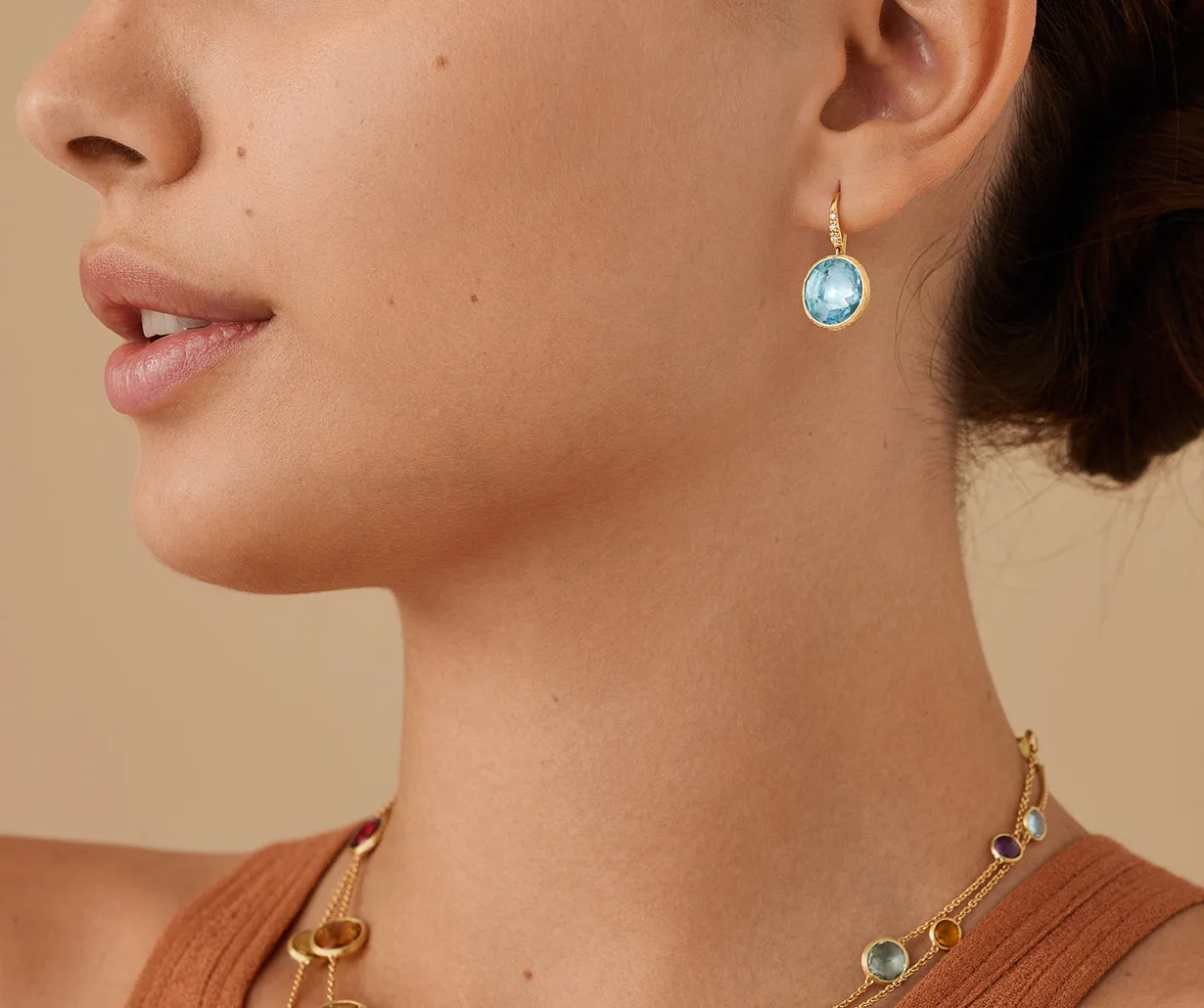 18K Yellow Gold Blue Topaz Drop Earrings with Diamonds