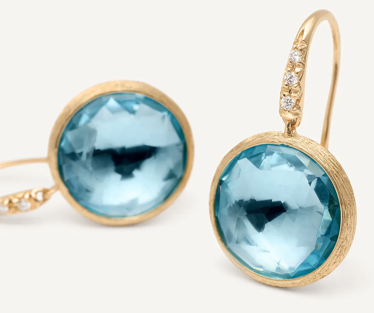 18K Yellow Gold Blue Topaz Drop Earrings with Diamonds