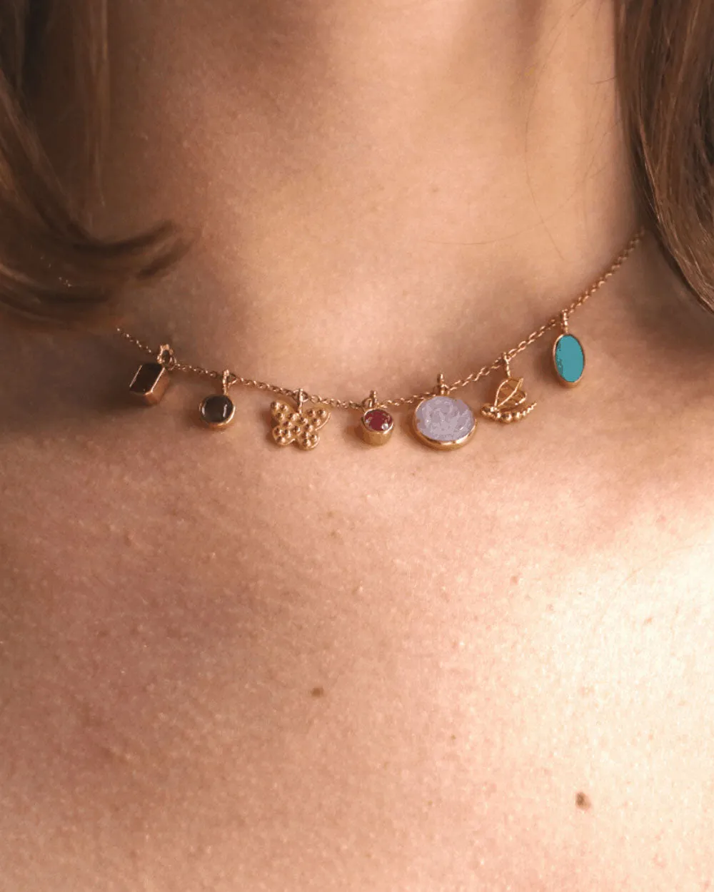 18k Yellow Gold Multicolor Fringe Necklace