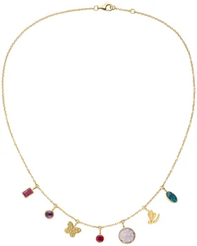 18k Yellow Gold Multicolor Fringe Necklace