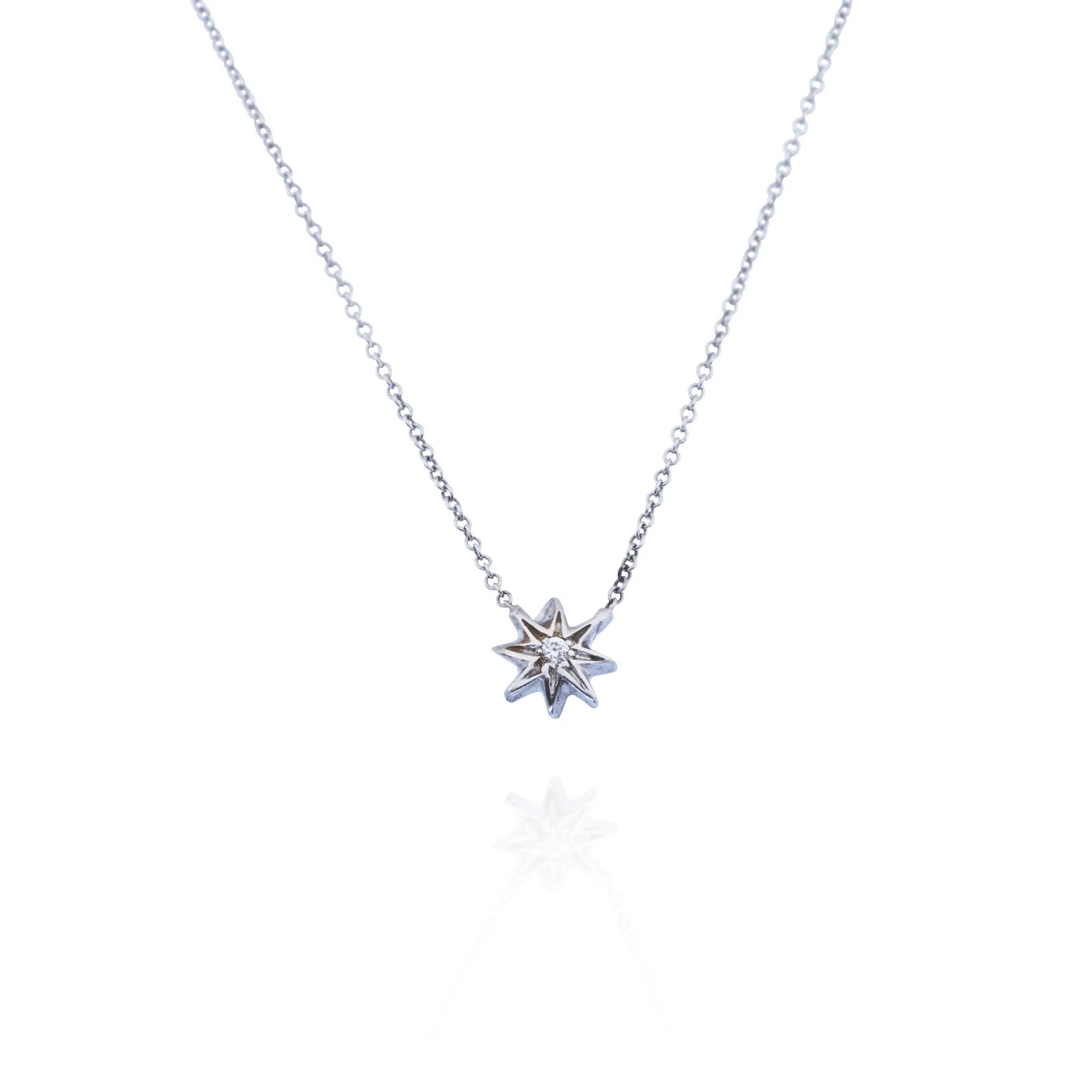 18kt White Gold Small Diamond Sunburst Necklace