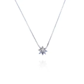 18kt White Gold Small Diamond Sunburst Necklace