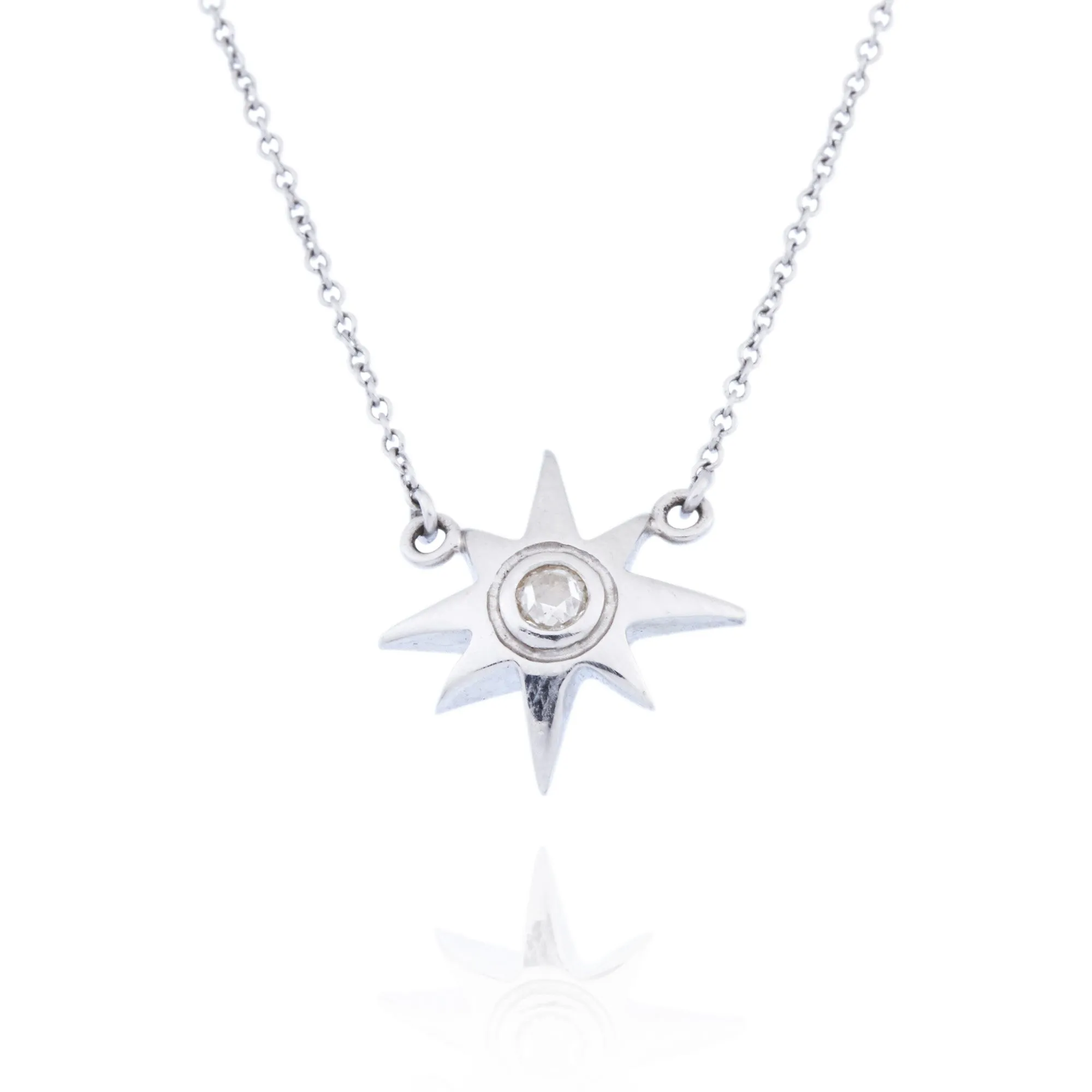 18kt White Gold Small Diamond Sunburst Necklace