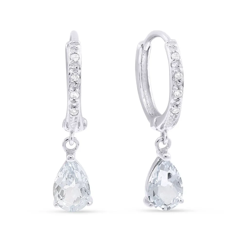 18" 1.10Ct White Topaz Drop/dangle Earrings In 14K White Gold