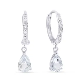 18" 1.10Ct White Topaz Drop/dangle Earrings In 14K White Gold