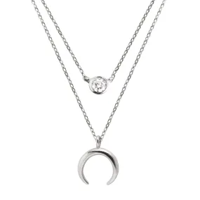 2 Pack Silver Diamond   Mini Moonset Necklace