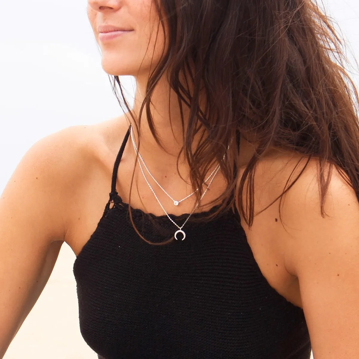 2 Pack Silver Diamond   Mini Moonset Necklace