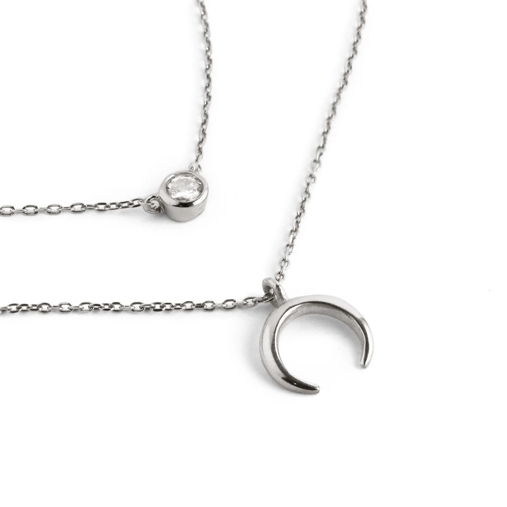2 Pack Silver Diamond   Mini Moonset Necklace