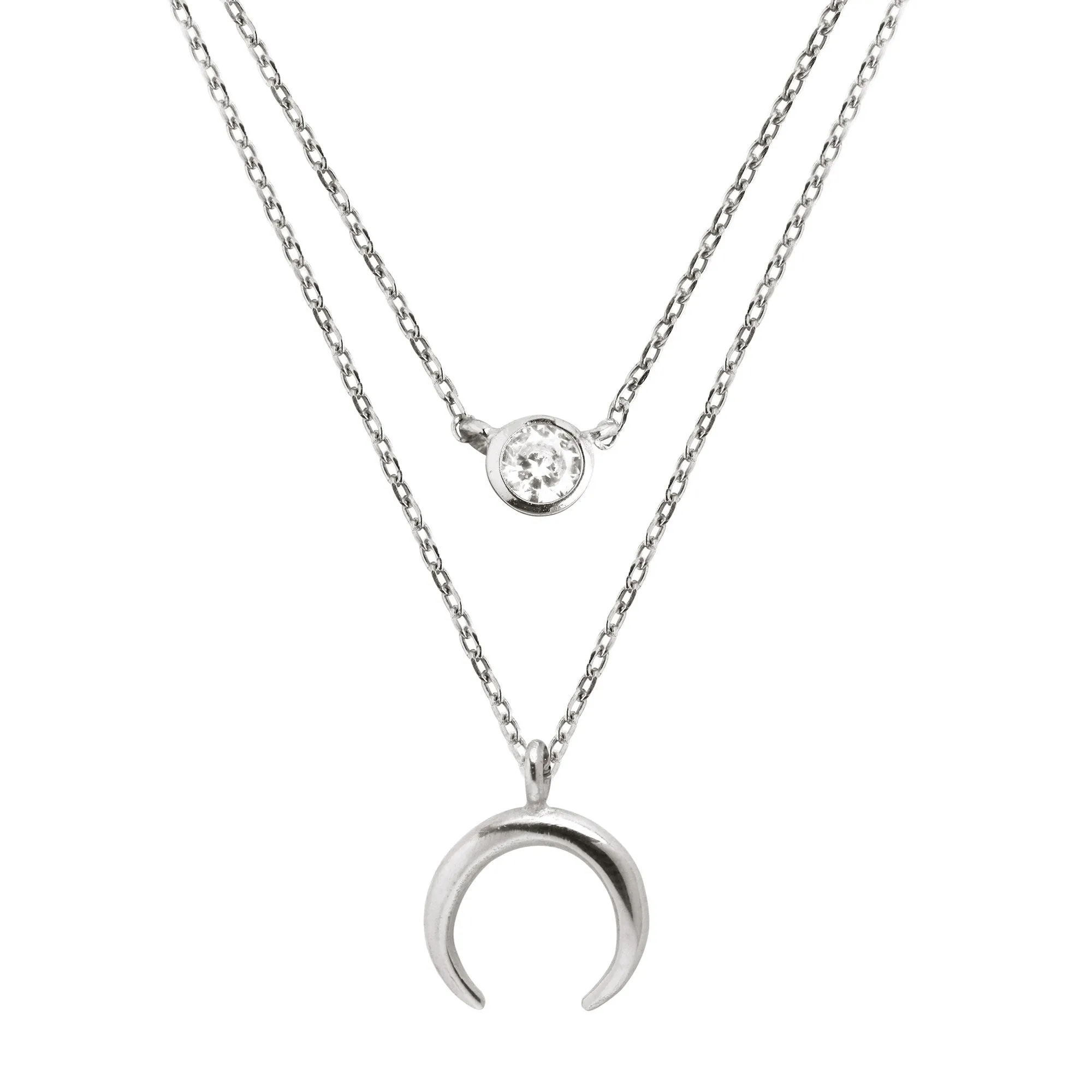2 Pack Silver Diamond   Mini Moonset Necklace