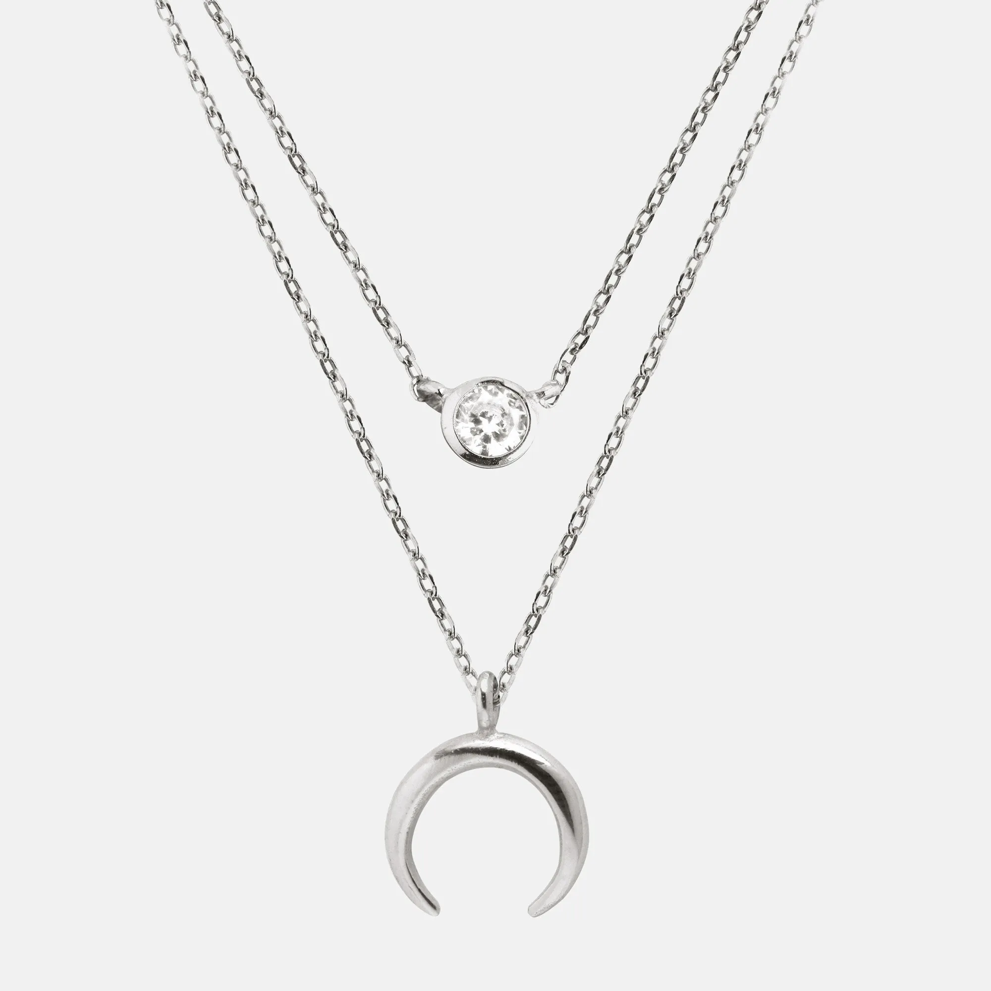 2 Pack Silver Diamond   Mini Moonset Necklace
