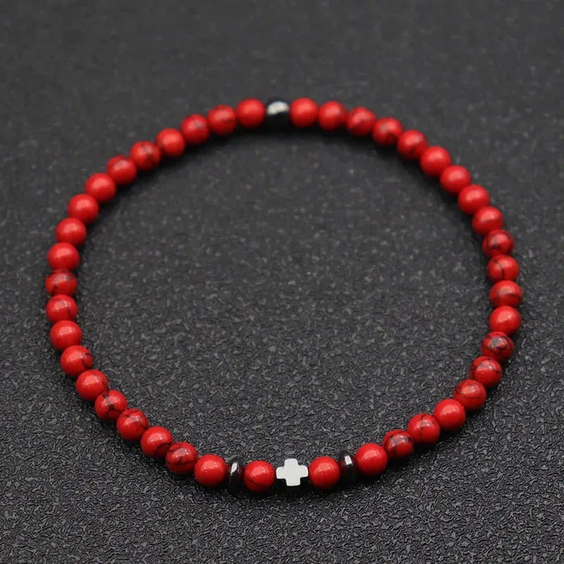 2024 Men Bracelet Small Stone 4mm Braclet Natural Hematite Cross Braslet Rice Bead Brazalete Homme Boyfriend Gift Pulsera Hombre