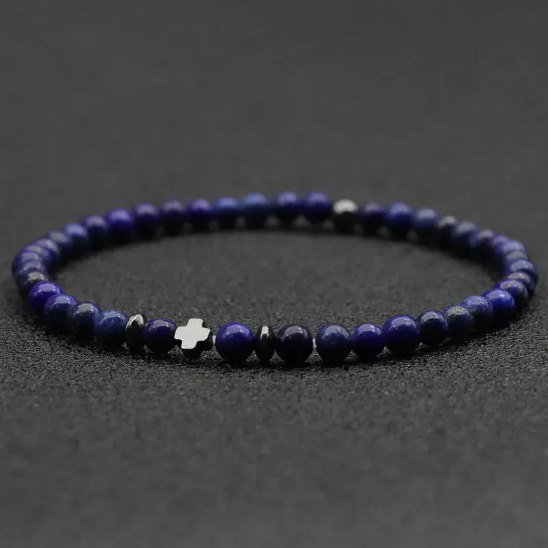 2024 Men Bracelet Small Stone 4mm Braclet Natural Hematite Cross Braslet Rice Bead Brazalete Homme Boyfriend Gift Pulsera Hombre