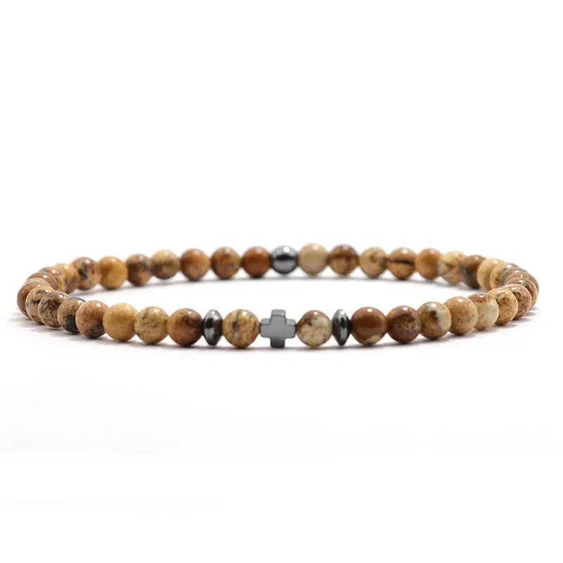 2024 Men Bracelet Small Stone 4mm Braclet Natural Hematite Cross Braslet Rice Bead Brazalete Homme Boyfriend Gift Pulsera Hombre