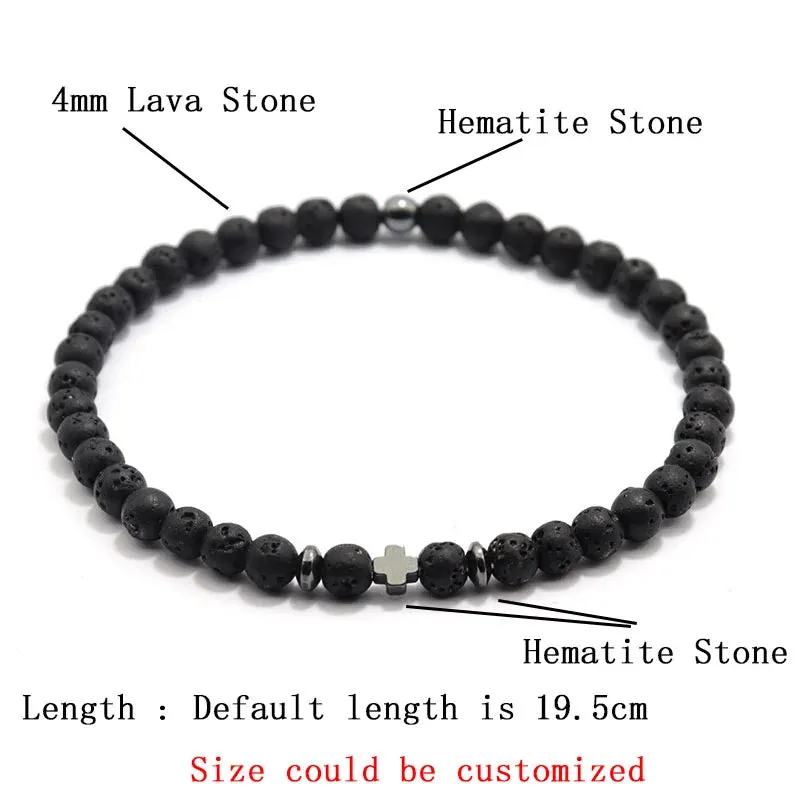 2024 Men Bracelet Small Stone 4mm Braclet Natural Hematite Cross Braslet Rice Bead Brazalete Homme Boyfriend Gift Pulsera Hombre