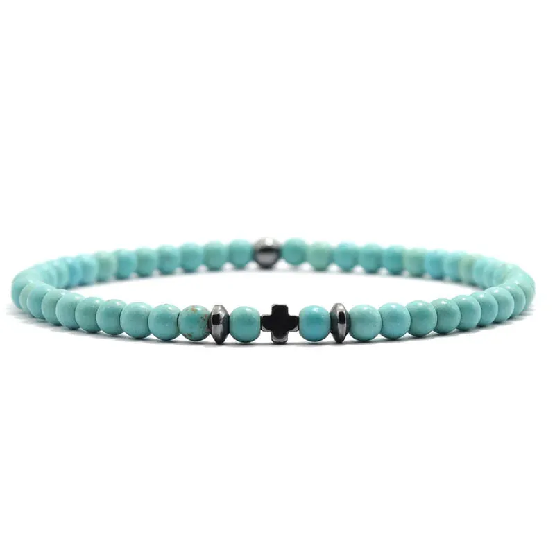 2024 Men Bracelet Small Stone 4mm Braclet Natural Hematite Cross Braslet Rice Bead Brazalete Homme Boyfriend Gift Pulsera Hombre
