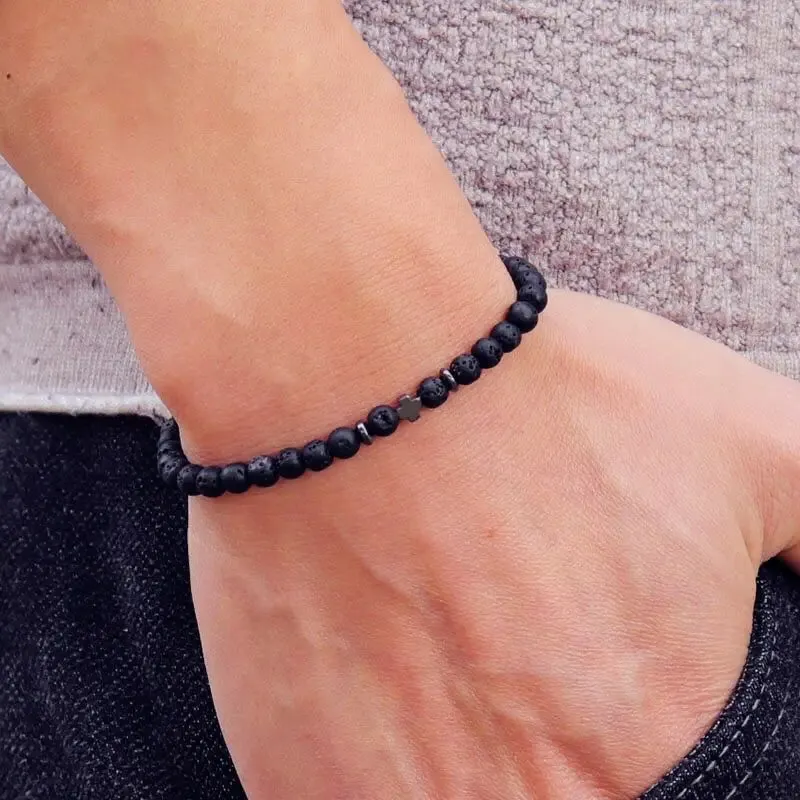 2024 Men Bracelet Small Stone 4mm Braclet Natural Hematite Cross Braslet Rice Bead Brazalete Homme Boyfriend Gift Pulsera Hombre