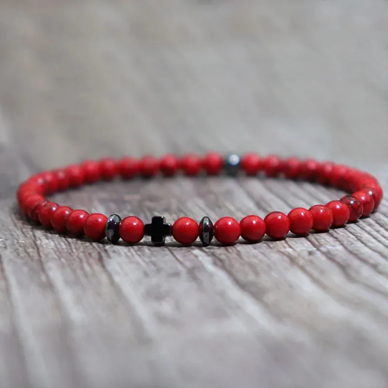 2024 Men Bracelet Small Stone 4mm Braclet Natural Hematite Cross Braslet Rice Bead Brazalete Homme Boyfriend Gift Pulsera Hombre