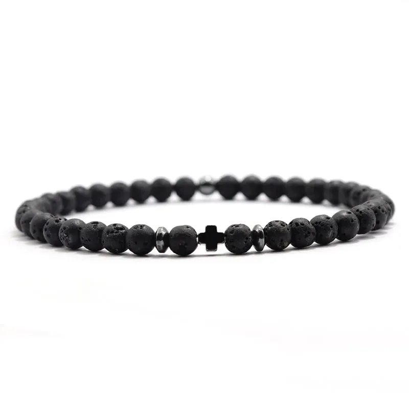 2024 Men Bracelet Small Stone 4mm Braclet Natural Hematite Cross Braslet Rice Bead Brazalete Homme Boyfriend Gift Pulsera Hombre