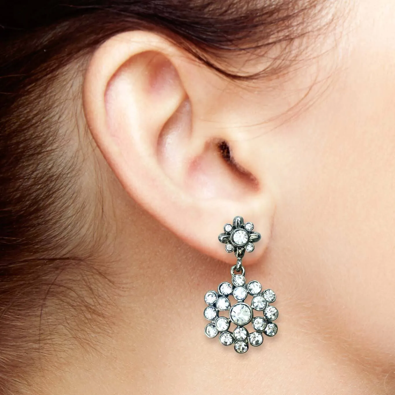 2028 Jewelry Floral Cluster Crystal Drop Post Earrings