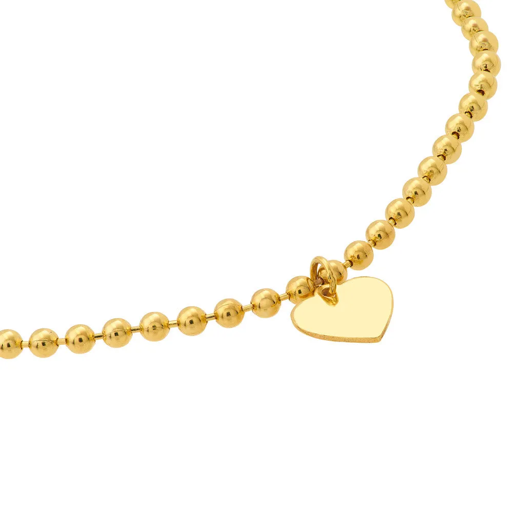 2.0mm Beaded Chain with Dangle Heart Bracelet