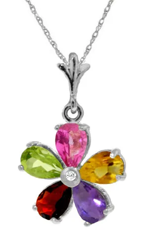 2.22 Carat 14K Solid Yellow Gold Necklace Natural Multi Gemstones Diamond