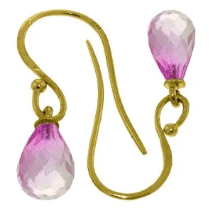 2.7 Carat 14K Solid Yellow Gold Fish Hook Earrings Pink Topaz