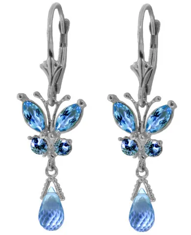 2.74 Carat 14K Solid Yellow Gold Butterfly Earrings Natural Blue Topaz