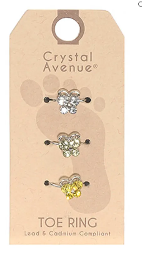 3 Piece Crystal Toe Ring Set - Butterflies