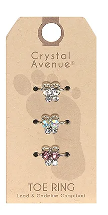 3 Piece Crystal Toe Ring Set - Butterflies