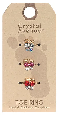 3 Piece Crystal Toe Ring Set - Butterflies