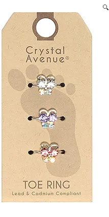 3 Piece Crystal Toe Ring Set - Butterflies