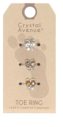 3 Piece Crystal Toe Ring Set - Butterflies