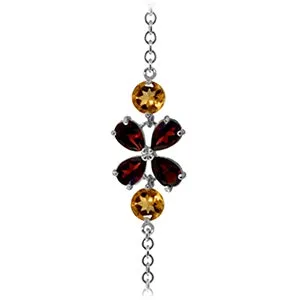 3.15 Carat 14K Solid White Gold Bracelet Garnet Citrine