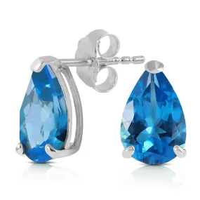 3.15 Carat 14K Solid White Gold Stud Earrings Natural Blue Topaz