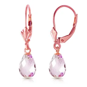 4.5 Carat 14K Solid Rose Gold Leverback Earrings Briolette Pink Topaz