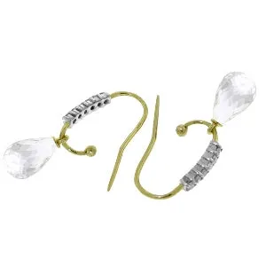 4.68 Carat 14K Solid Yellow Gold Fish Hook Earrings Diamond White Topaz