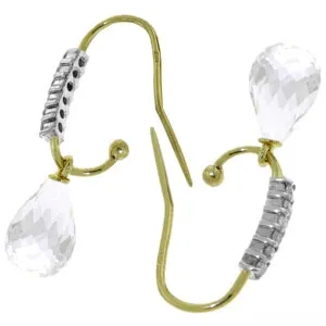 4.68 Carat 14K Solid Yellow Gold Fish Hook Earrings Diamond White Topaz