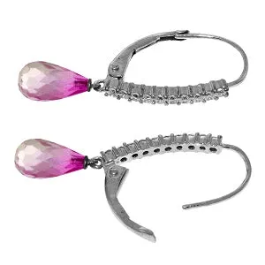 4.8 Carat 14K Solid White Gold Leverback Earrings Natural Diamond Pink Topaz