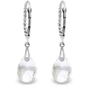 6 Carat 14K Solid White Gold Leverback Earrings Briolette White Topaz