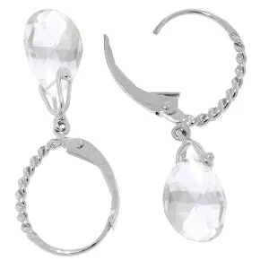 6 Carat 14K Solid White Gold Leverback Earrings Briolette White Topaz