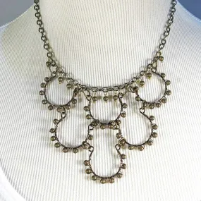 6-Loop, Hand-Shaped, Bead-Wrapped Wire Loop Necklace with Matching Metal Beads