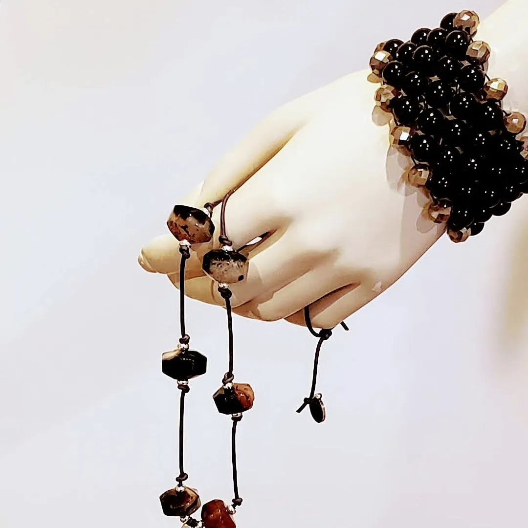 7 Row Gemstone Bracelet In  Black/Gray