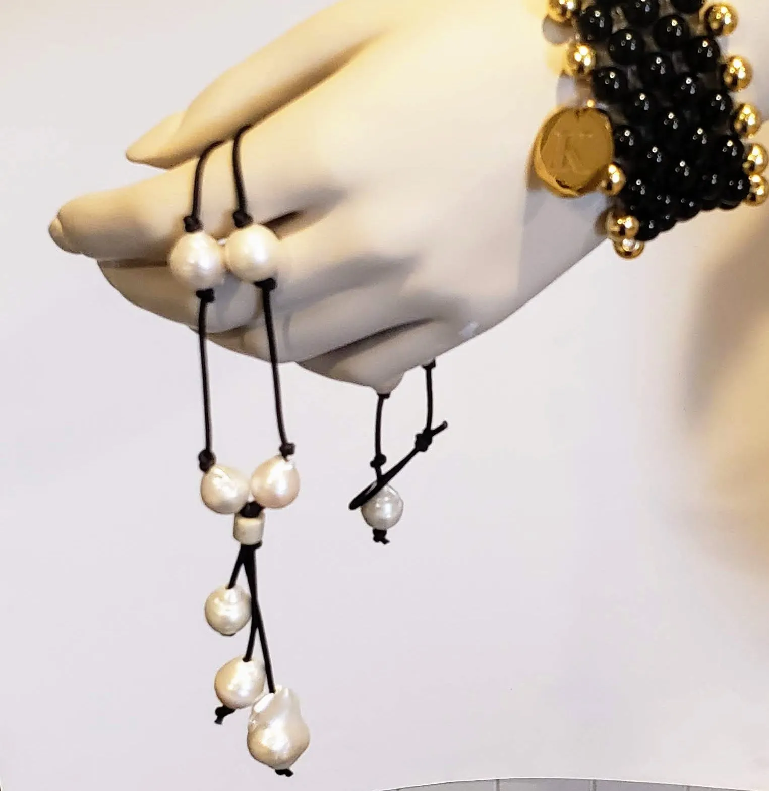 7 Row Gemstone Bracelet In  Black/Gray