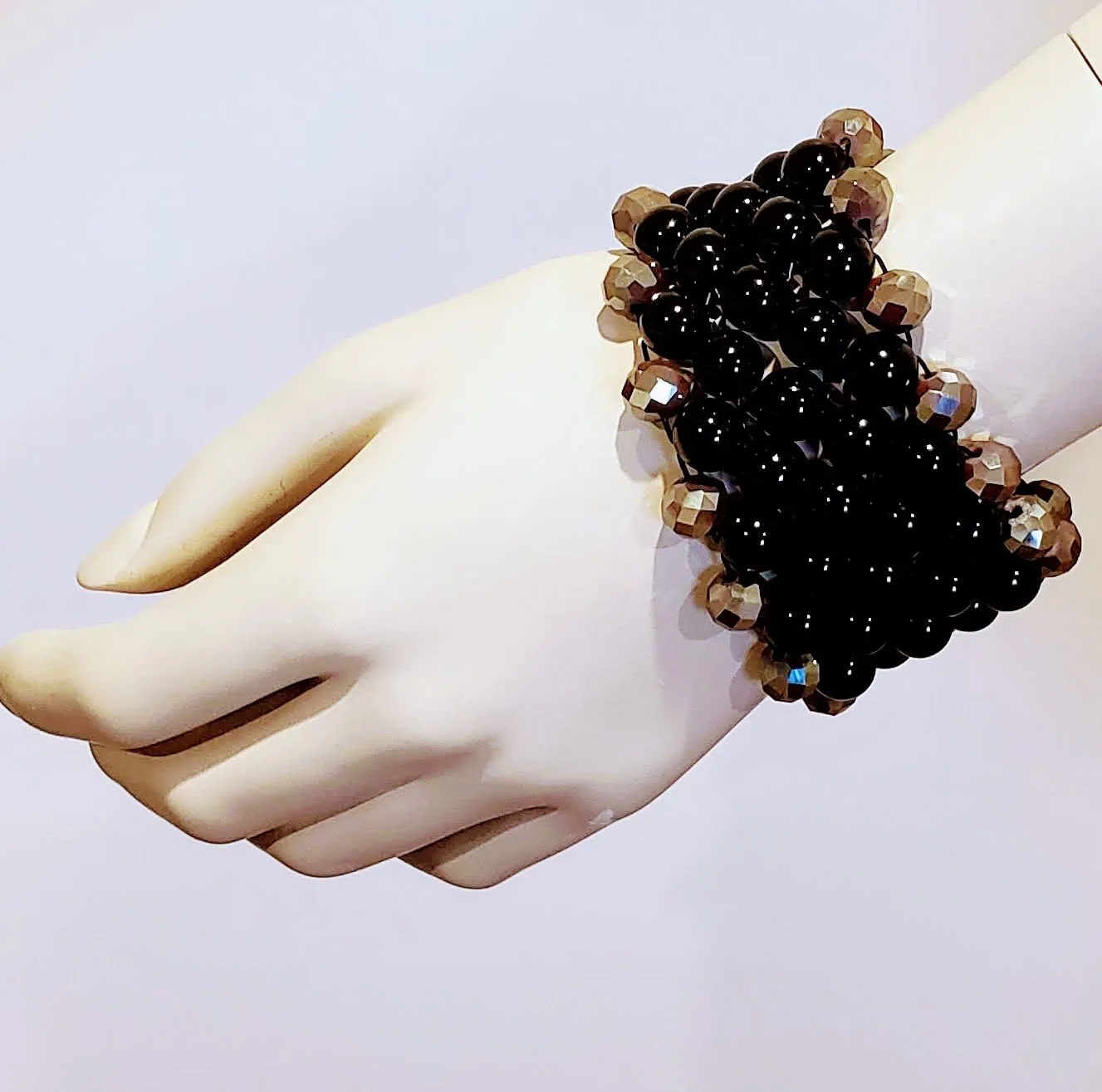7 Row Gemstone Bracelet In  Black/Gray