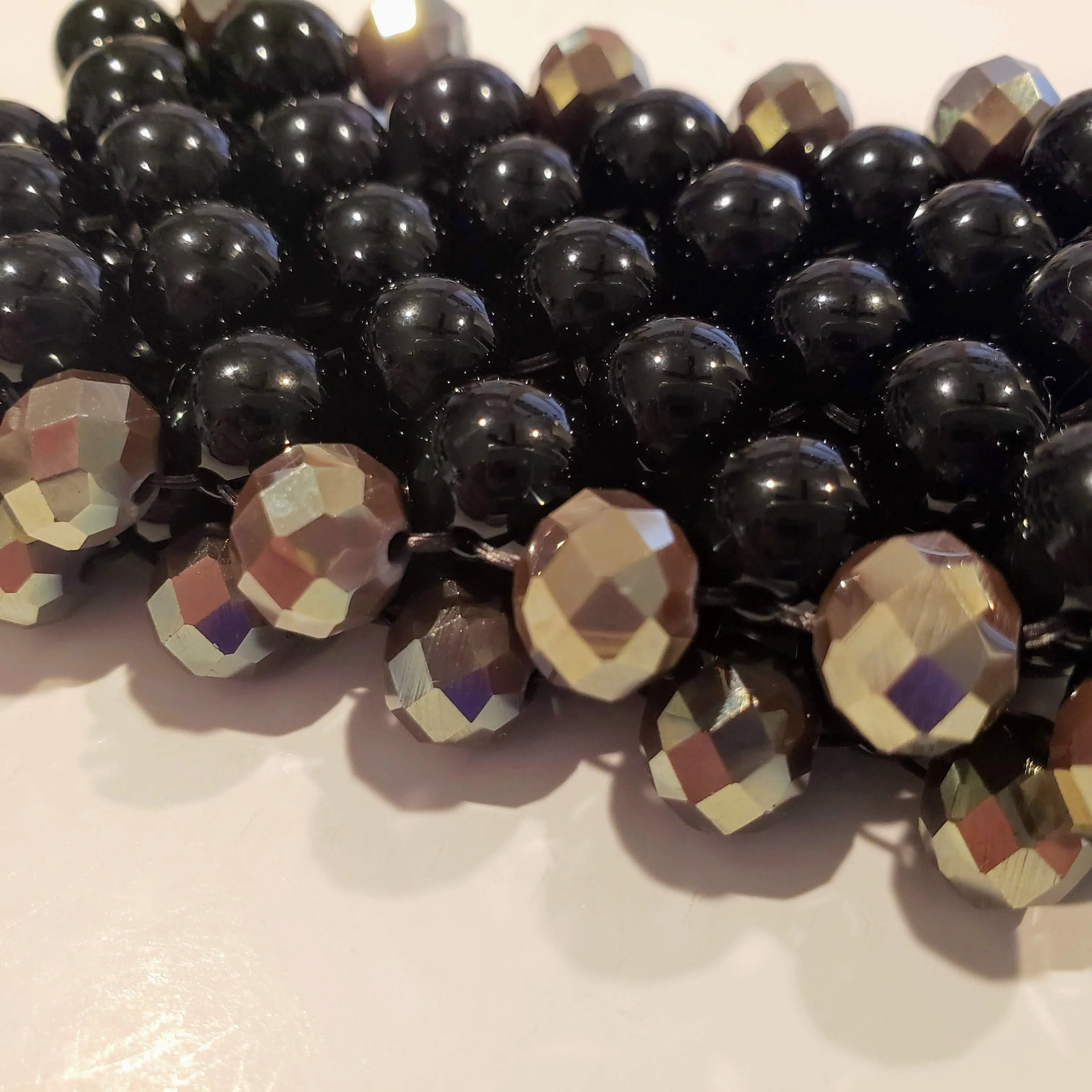 7 Row Gemstone Bracelet In  Black/Gray