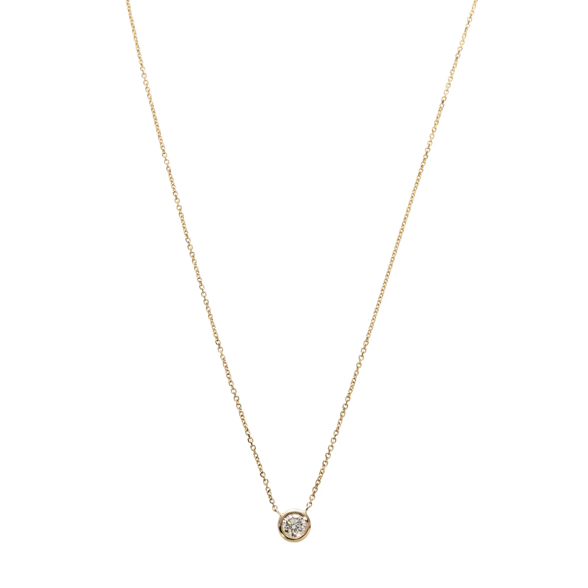 .75ct Diamond Solitaire Bezel 14K Yellow Gold Necklace