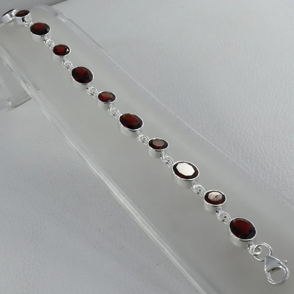 925 Sterling Silver Flawless Natural Garnet Bracelet